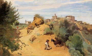 Jean Baptiste Camille Corot Painting - Genzano Goatherd and Village plein air Romanticism Jean Baptiste Camille Corot